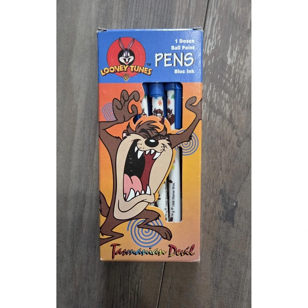 Looney Tunes Tasmanian Devil Pens New In Box Set Of 12 Blue Ink Vtg 1998